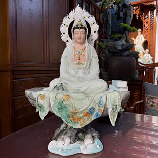 观音菩萨南海观世音家用坐莲神像供奉静思佛像汉白玉摆件