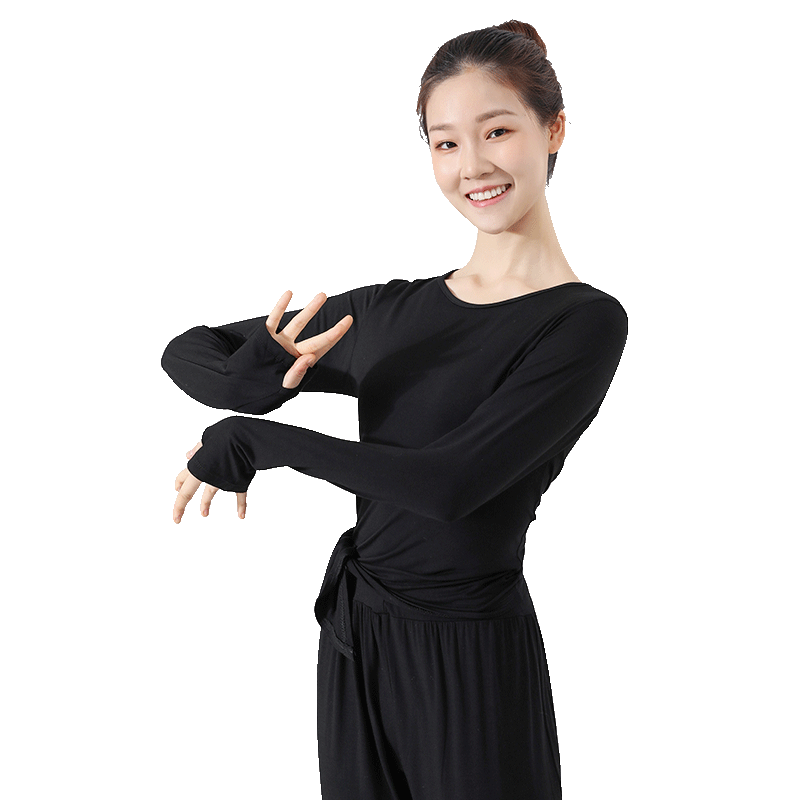 现代舞练功服成人宽松莫代尔服装瑜伽套指长袖古典演出服上衣女