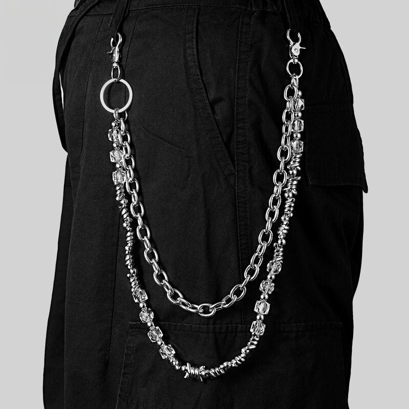 新款芒刺糖果双层潮流嘻哈男女朋克嘻哈街舞牛仔腰链裤链裤子配饰