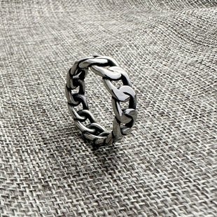 韩国简约冷淡风复古做旧钛钢不掉色链条麻花戒指男潮女编织尾戒