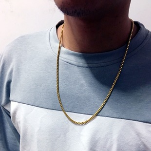 韩版潮牌情侣超闪古巴小项链 22K gold Necklace 嘻哈街舞金项链