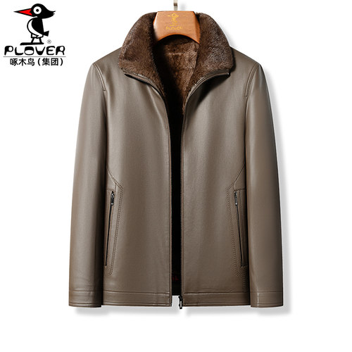 牛皮加绒加厚休闲皮衣皮夹克翻领