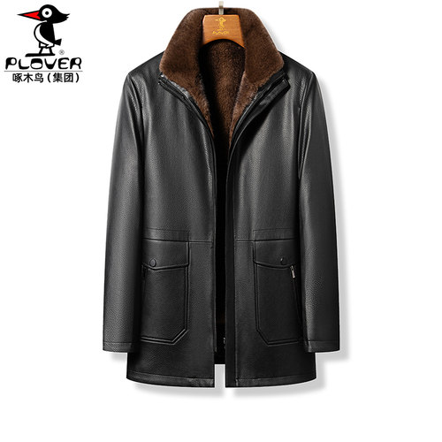 牛皮金貂绒内胆皮衣皮夹克翻领