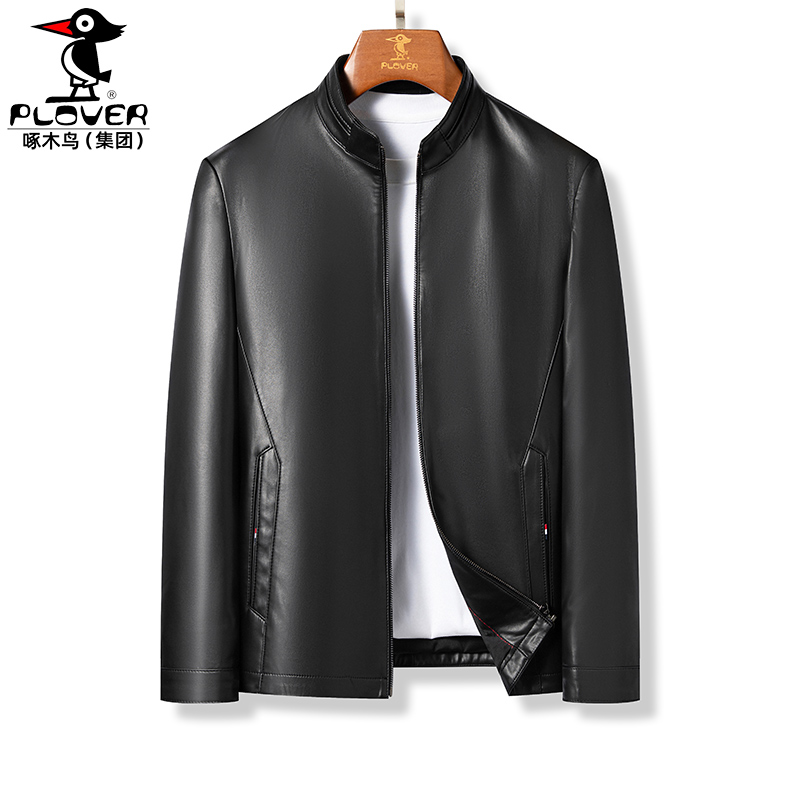 海宁纯皮黑色休闲皮衣皮夹克立领