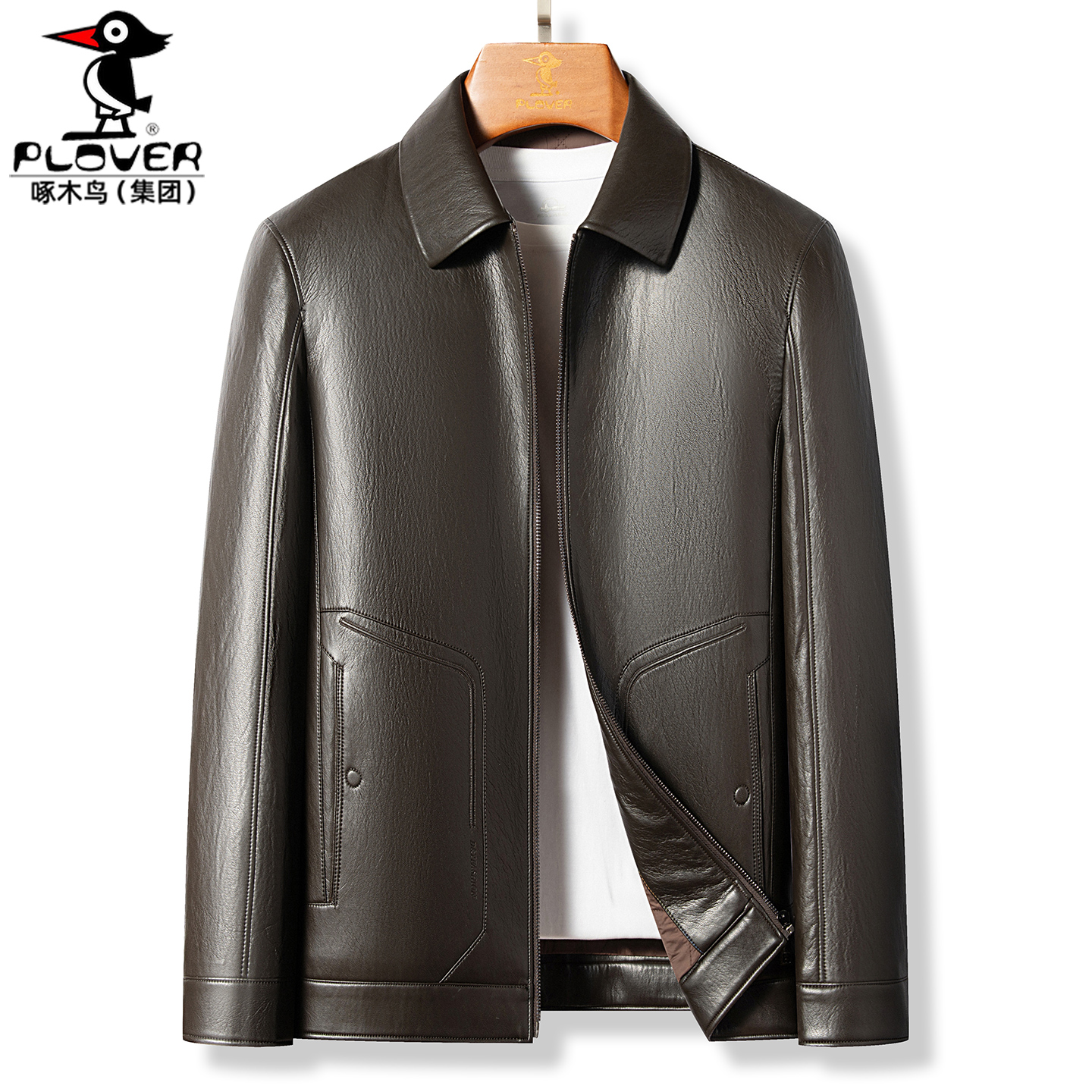 真皮夹克男士外套短款翻领绵羊皮