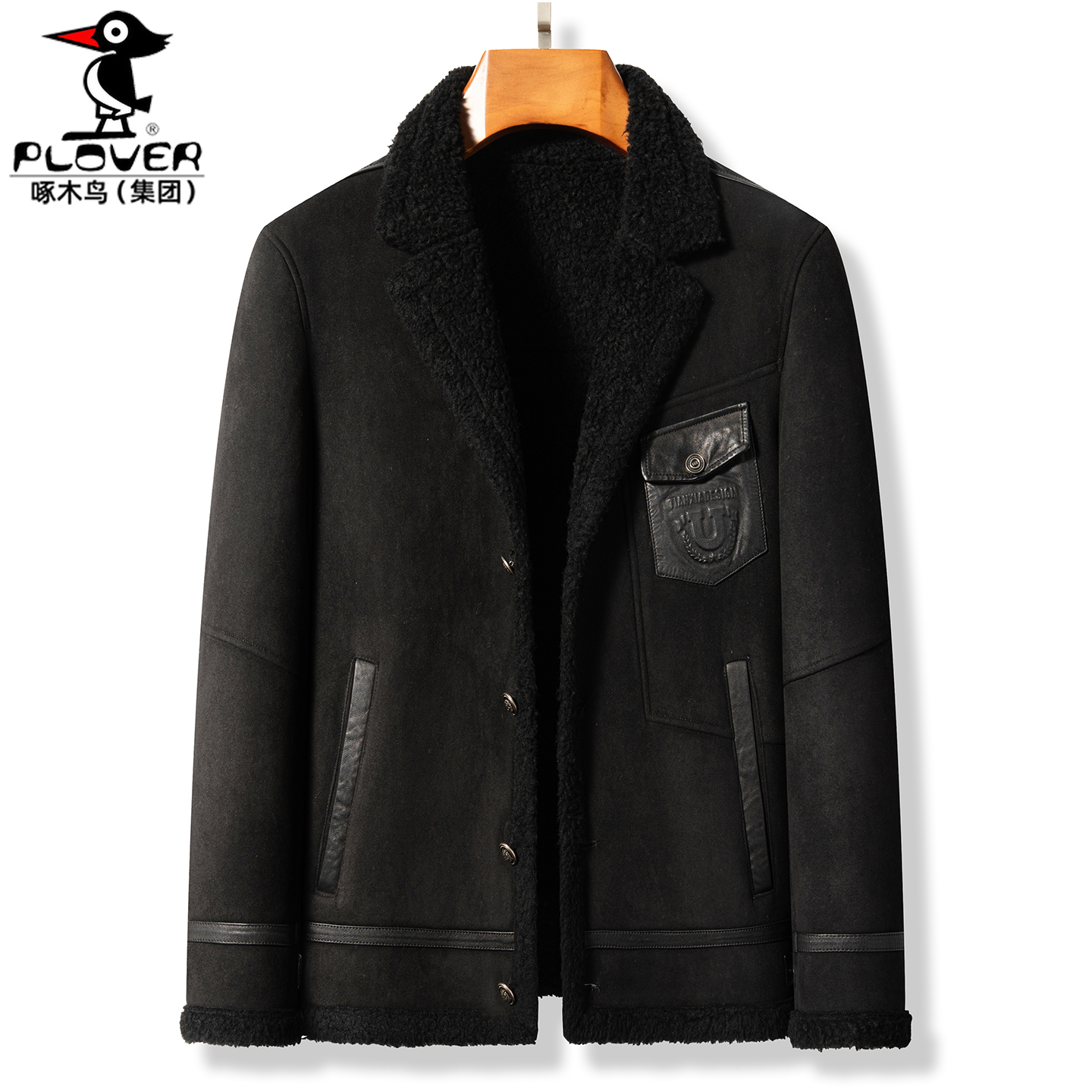 绵羊毛外套男士短款毛领时尚帅气男装麂皮绒夹克冬季加厚皮毛一体