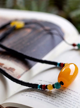 碧雅原矿天然鸡油红桶珠锁骨链项链女款藏式复古原创11.55g送证书