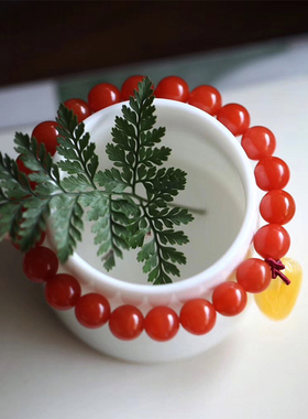 碧雅 满色满肉天然樱桃红南红玛瑙手链8mm女款一物一图17.92g证书