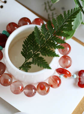 碧雅珠宝超美天然冰飘南红玛瑙如意手链12.5mm南红玛瑙手链44.73g