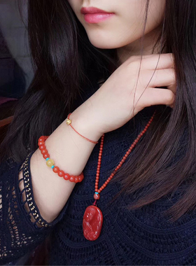 99满色满肉火焰红雕刻观音吊坠牌子长链女款高档一物一图28.99g