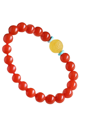 南红玛瑙天然蜜蜡回纹珠手链