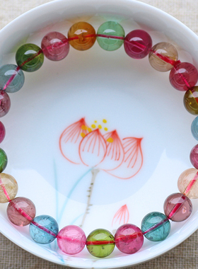 碧雅碧玺手链一物一图收藏糖果色8.26mm红绿蓝彩碧玺女款19.03g