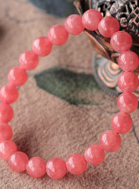 99 冰种通透红纹石手链 9mm女款单圈红色水晶手串送证书26.99g