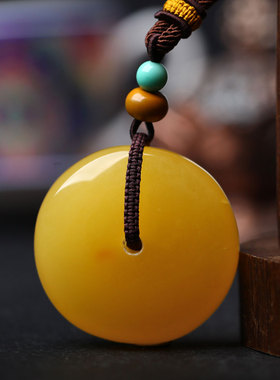 碧雅珠宝天然波罗的海鸡油黄满蜜蜜蜡平安扣吊坠19.56g 无烤色