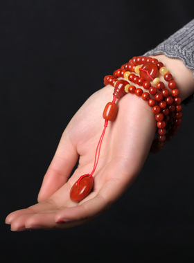 碧雅珠宝南红玛瑙108子平安扣南红佛珠手链手串60.21g支持复检