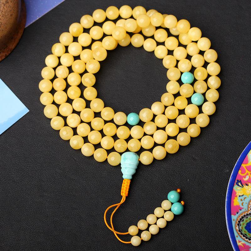 碧雅珠宝波罗的海天然蜜蜡鸡油黄满蜜蜜蜡长串32.65g多圈手链108