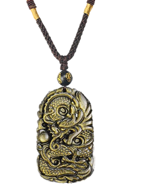 碧雅金曜石黑色质感男款龙吊坠