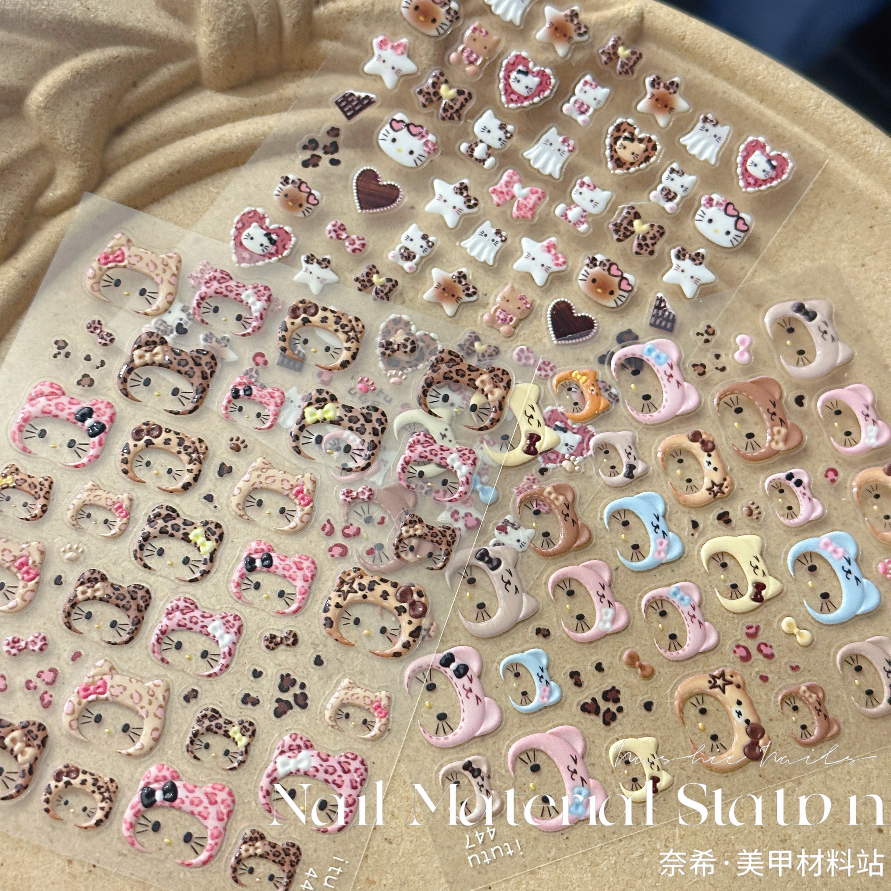奈希新品【豹纹Kitty】立体果冻 头套 大拇指Kitty浮雕美甲贴纸钻