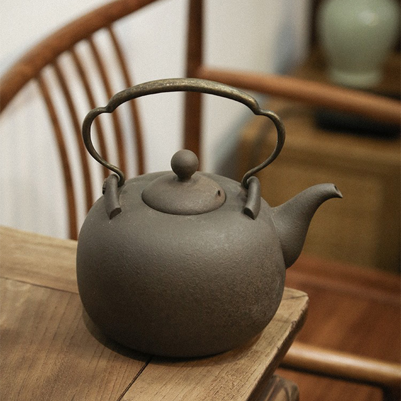 台湾邓丁寿铜把提梁陶壶烧水壶