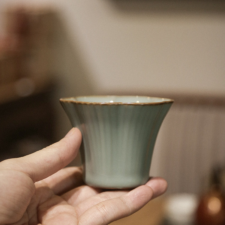 谢小金原矿汝窑朝颜杯汝瓷开片陶瓷功夫茶具个人杯主人杯杯子80ml