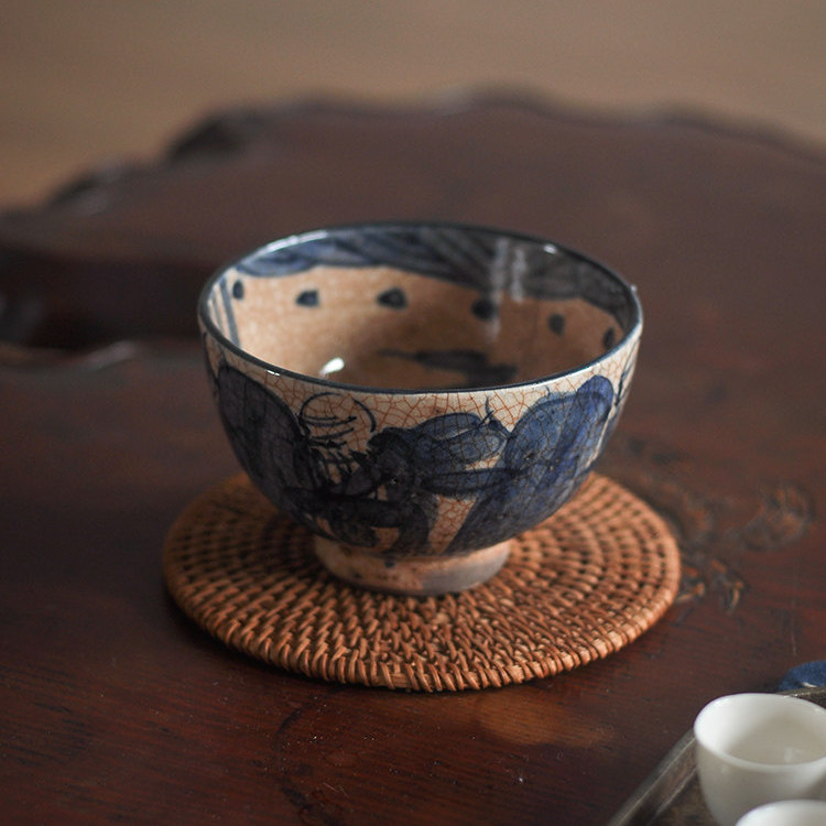 日本老货青木木米手绘青花茶洗