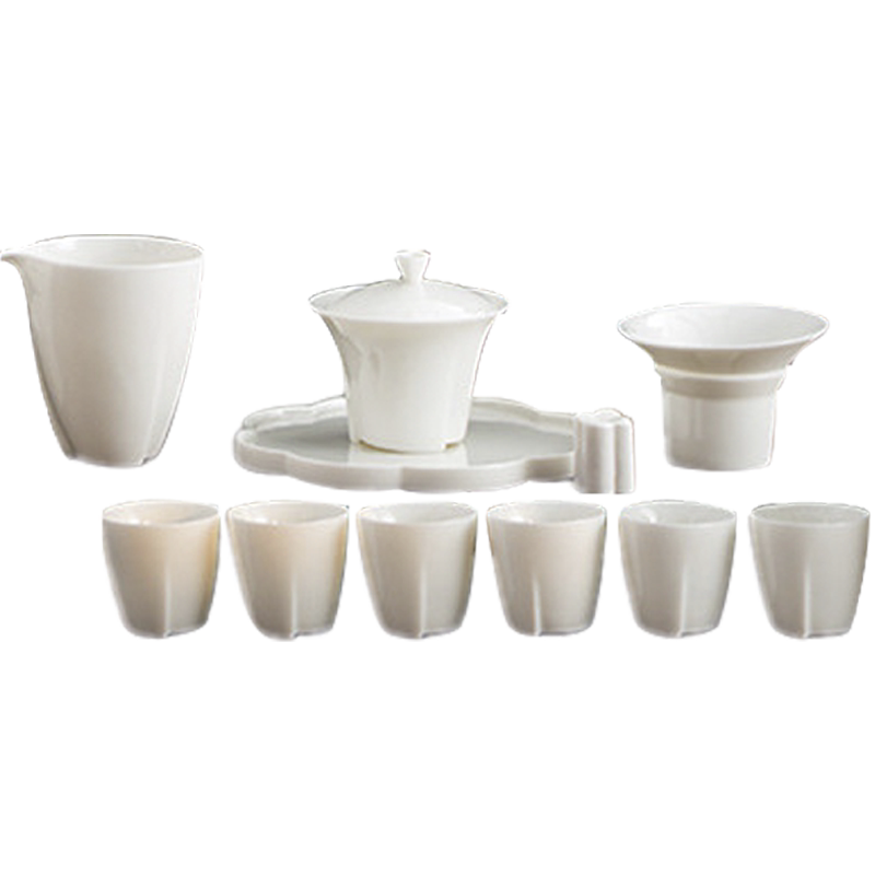 描金脂白整套茶具套装