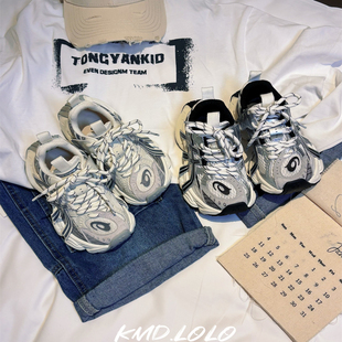 JBM 潮牌男女童2026春季魔术贴厚底老爹鞋新款中大童运动透气百搭