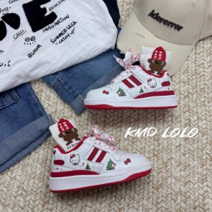 JBM中大童新款魔术贴红色KT儿童休闲运动板鞋休闲鞋百搭真皮童鞋