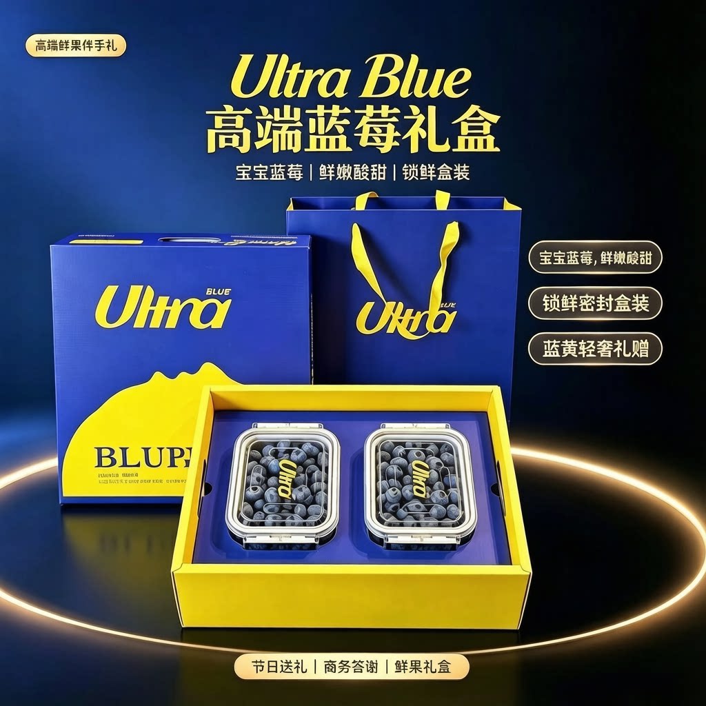 秘鲁Ultra蓝莓鲜果礼盒装2盒当季新鲜水果脆甜大蓝莓新鲜包邮