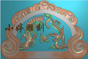 石材雕刻图石雕墓碑帽头龙凤祥云精雕图龙凤碑头翘角浮雕图灰度图