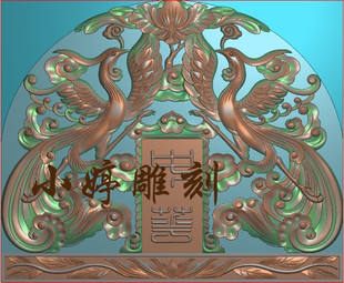 石材雕刻图石雕墓碑帽头双凤精雕图图盘凤碑头翘角浮雕图雕刻BMP