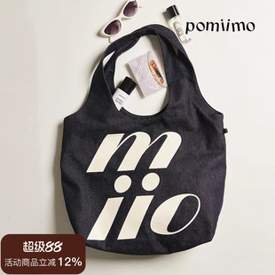 Pomiimo 两面图案不掉色牛仔大容量通勤上学百搭轻便单肩女托特包