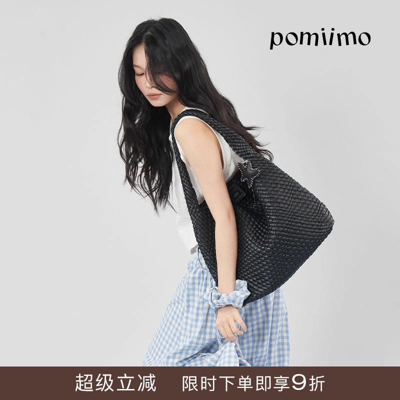 Pomiimo 编织包大容量百搭休闲单肩包配内胆包海星挂件女包