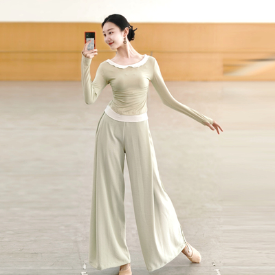 现代舞假两件修身针织长袖上衣练功服成人古典舞形体舞蹈服女艺考