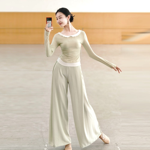 现代舞假两件修身针织长袖上衣练功服成人古典舞形体舞蹈服女艺考