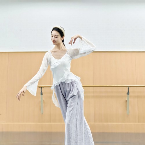 古典舞服飘逸练功服花边纱衣女中国舞身韵显瘦形体训练现代舞上衣