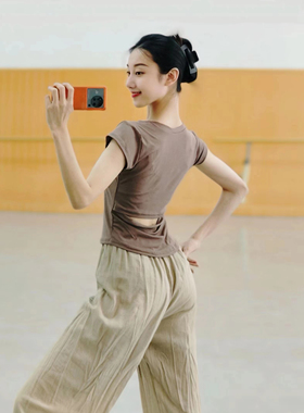 现代舞夏季成人舞蹈服短袖上衣练功修身中国古典民族跳舞服女瑜伽