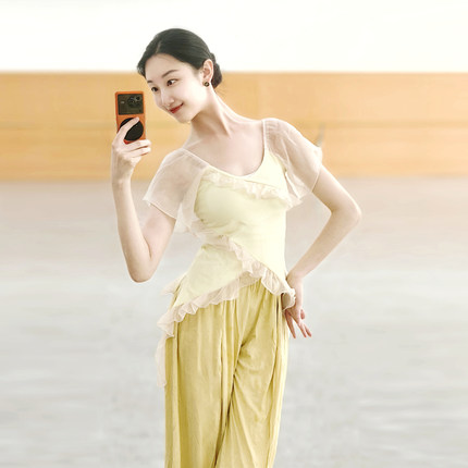 古典舞蹈服装荷叶边短袖上衣中国舞现代舞练功形体夏季服装