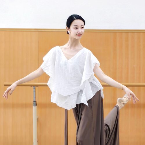 古典舞蹈服仙气飘逸荷叶边上衣中国现代舞短袖身韵练功服禅意服