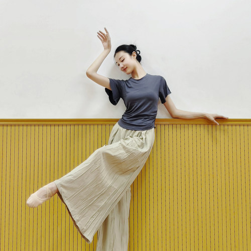 古典舞形体练功服夏季新款日常可穿上衣现代舞荷叶短袖显瘦舞蹈服