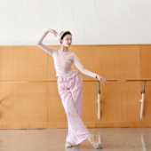 现代舞练功服套装 日常可穿古典中国舞一字领上衣瑜伽花边舞蹈裤