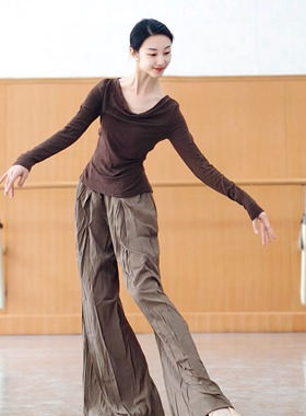 现代舞蹈服女2025新款秋季形体练功服成人长袖宽松露背古典舞上衣