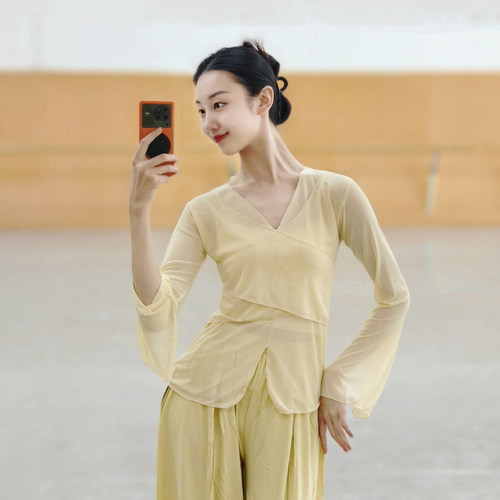 古典舞纱衣中国舞服装身韵形体服显瘦舞蹈上衣女民族舞练功服