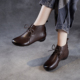 加绒系带单靴软皮真皮软底妈妈鞋 头层牛皮复古短靴女2025新款 冬季