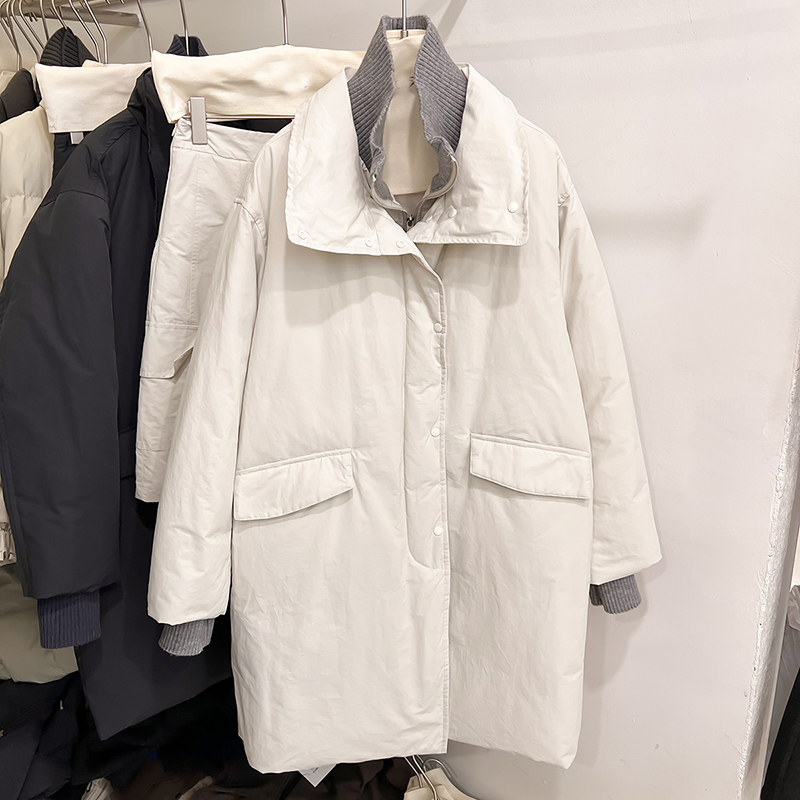 2025新款韩国气质立领中长款羽绒服+加厚半身裙套装女冬季