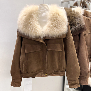 2025新款韩国修身显瘦翻领狐狸毛皮羽绒短款外套女冬季