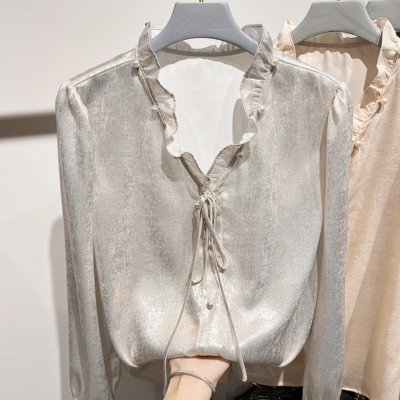 系带其他韩版新款V领雪纺衫