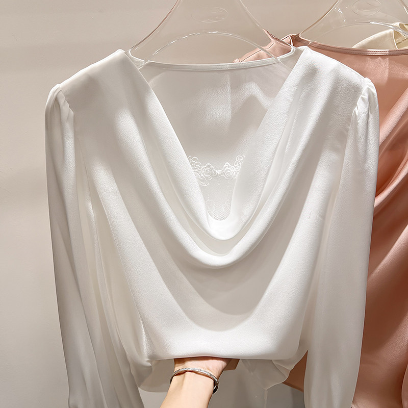 2026新款法式气质显瘦荡领蕾丝拼接纯色套头长袖雪纺衫女春季,女装/女士精品,蕾丝衫/雪纺衫,淘宝优惠券,粉丝福利购,淘宝优惠卷