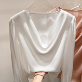 女春季 2026新款 雪纺衫 气质显瘦荡领蕾丝拼接纯色套头长袖 法式