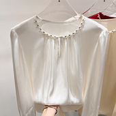 女春季 2026新款 雪纺衫 气质显瘦圆领钉珠镂空纯色套头长袖 法式
